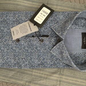 Nwt Men's Casual Blue Patterned Shirt